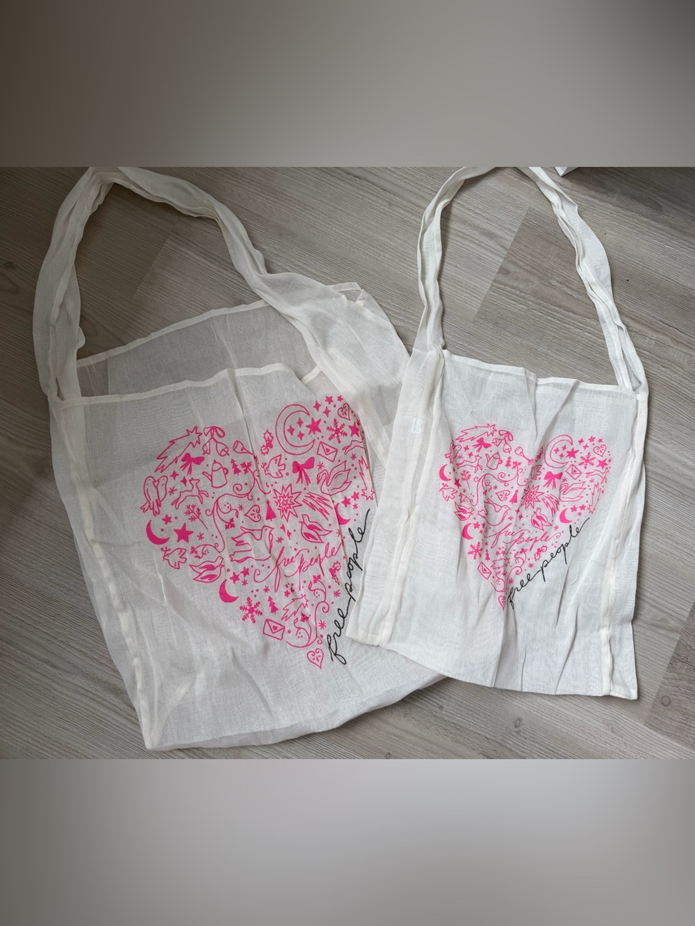 Free People White Tote with Hot Pink Heart Print